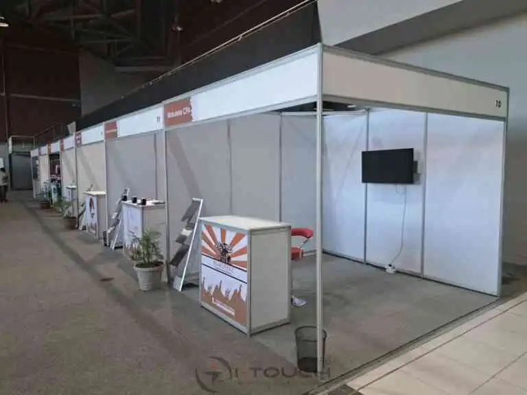 Full row of completed shell scheme booths at People & Parks Conference 2026 Kimberley