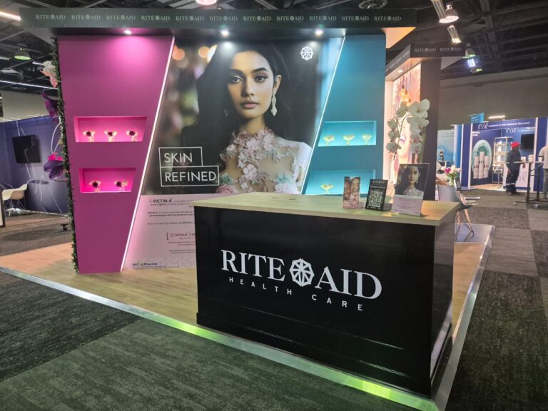 Hospitality and product display area of the award-winning Rite Aid exhibition stand